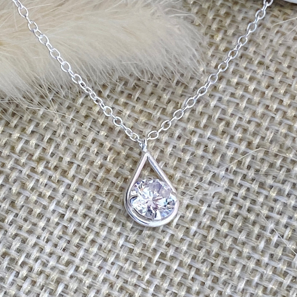 Silver Chain with Cubic Zirconia Teardrop Pendant – Jambo & Co