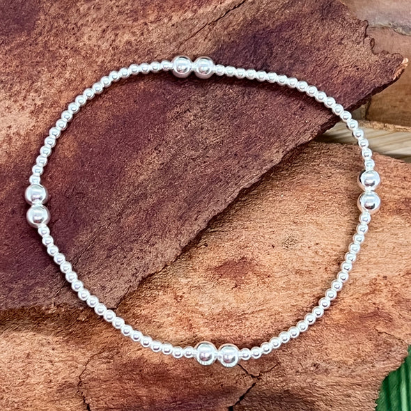 Sterling Silver Ball Stretch Bracelet with Double Balls