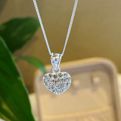 Silver Crystal Heart Pendant Necklace