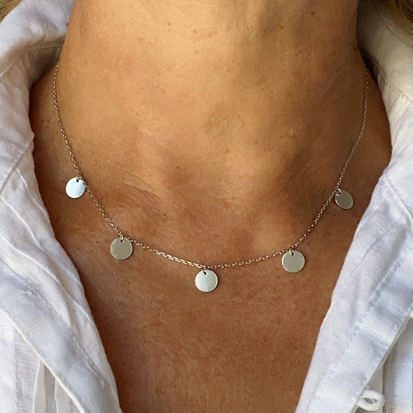 Silver Choker Disks Necklace