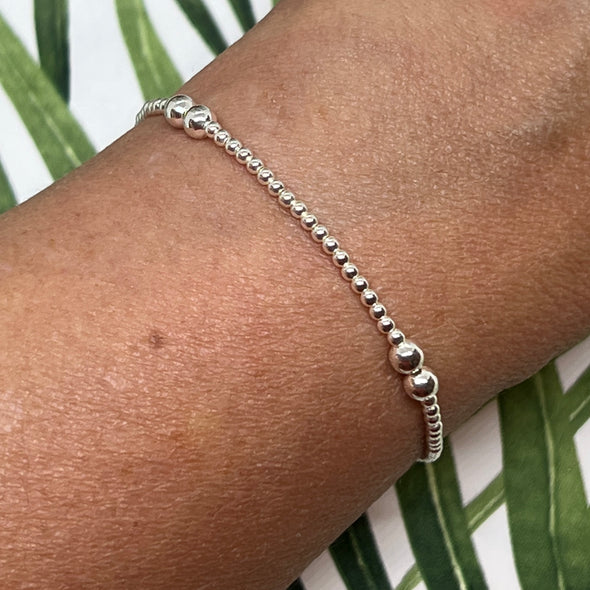 Sterling Silver Ball Stretch Bracelet with Double Balls