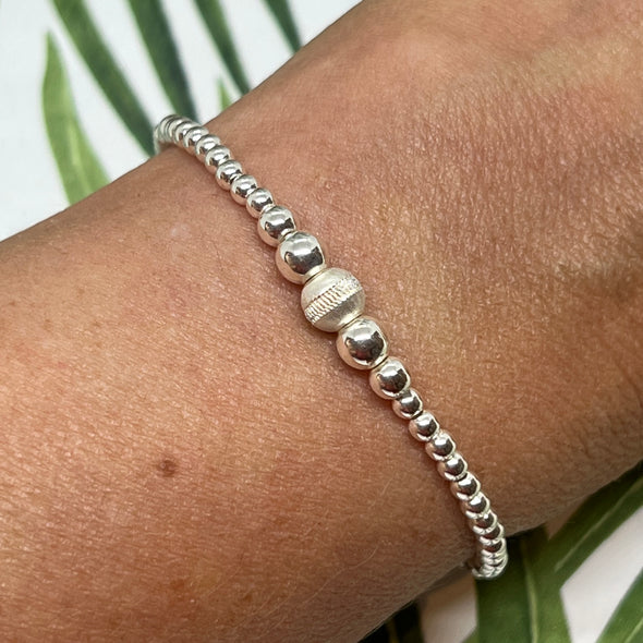 Sterling Silver Ball Stretch Bracelet with Five Balls