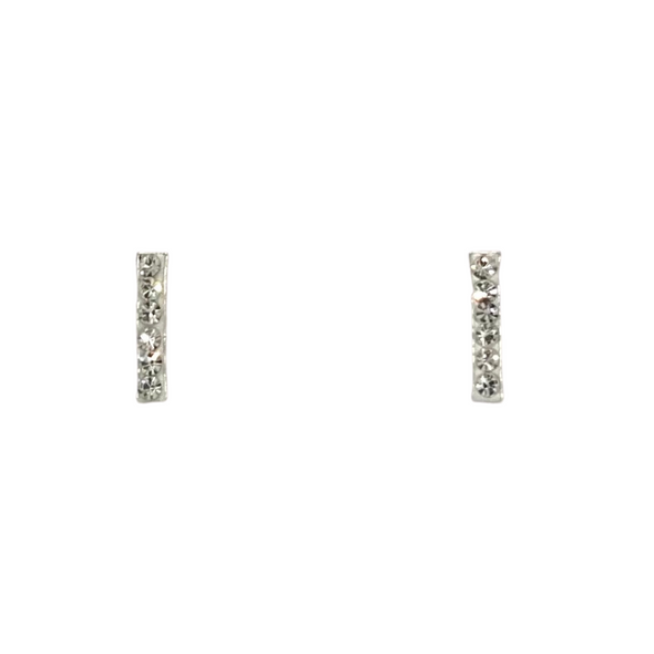 Silver Crystal Bar Stud Earrings