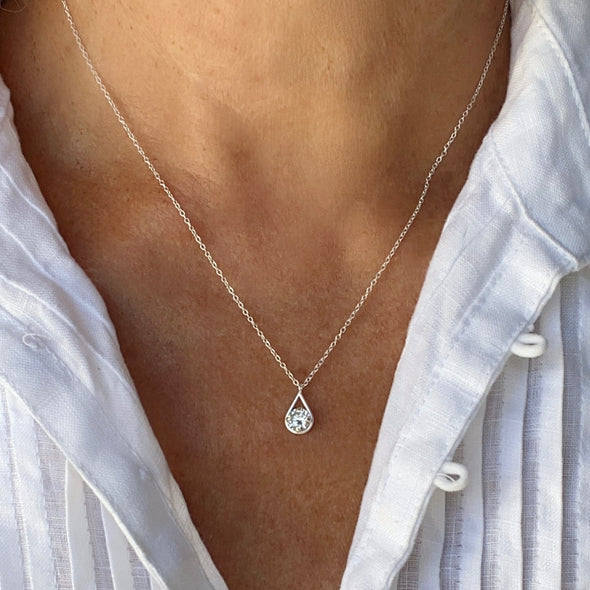 Silver Chain with Cubic Zirconia Teardrop Pendant