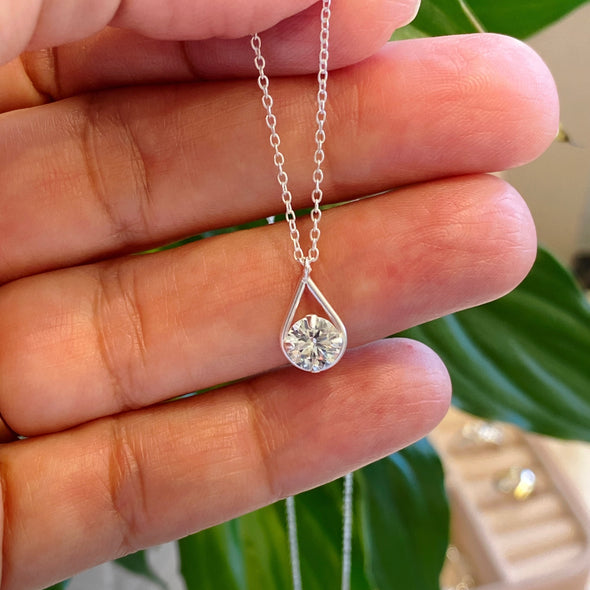 Silver Chain with Cubic Zirconia Teardrop Pendant