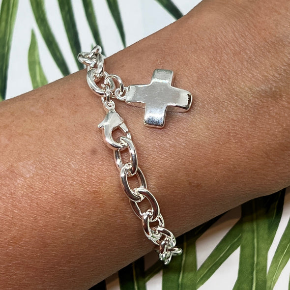 Silver Bracelet with Cross Pendant