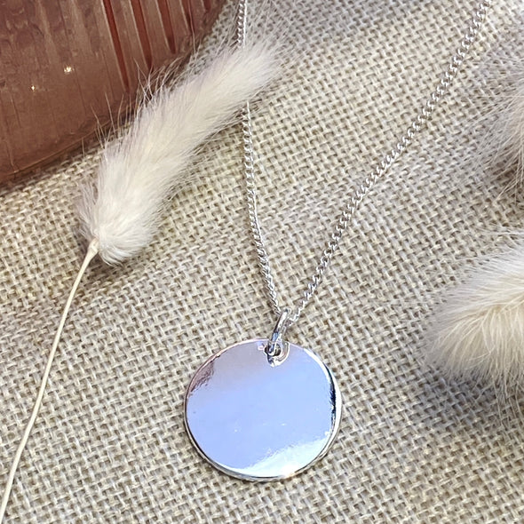 Silver Necklace with Round Disk Pendant