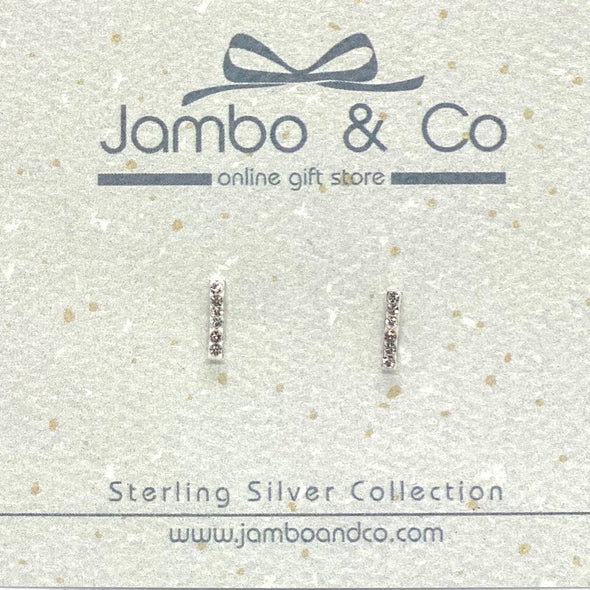 Silver Crystal Bar Stud Earrings
