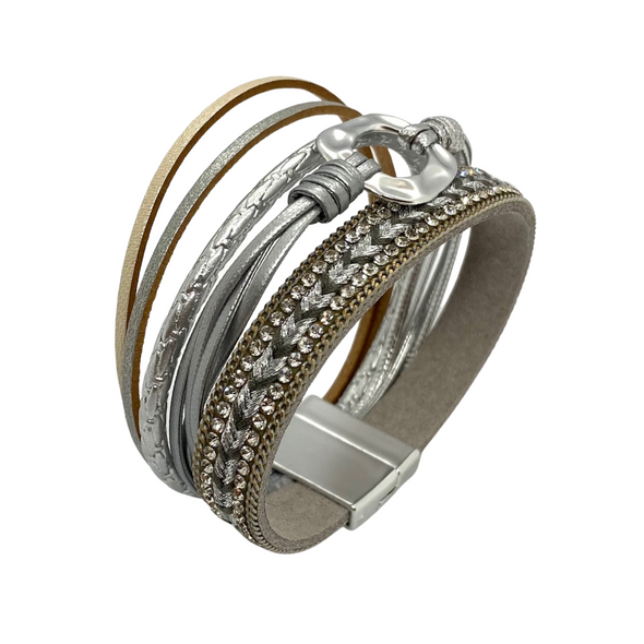 Grey Crystal Leather Wrap Bracelet