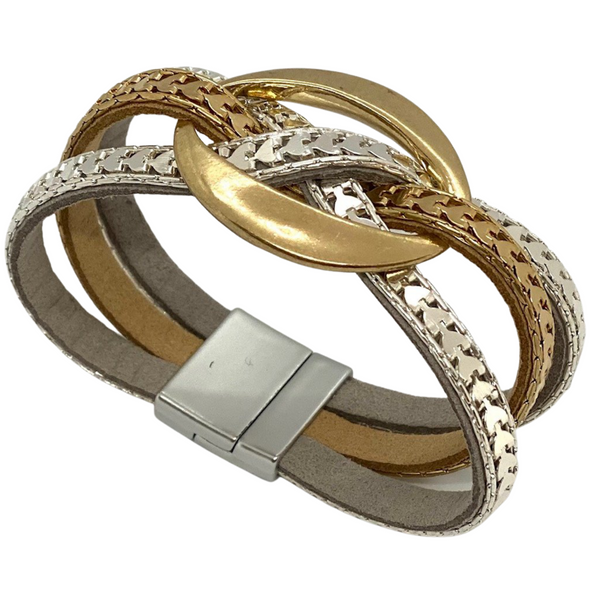 Oval Metal Charm Multilayer Wrap Bracelet