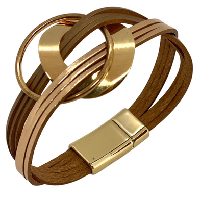 Rose Gold Geometric Metal Charm Wrap Bracelet