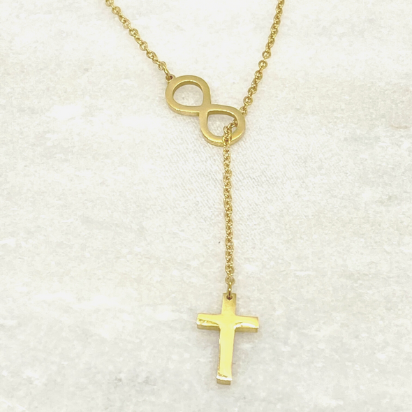 Long Necklace with Cross & Infinity Pendant